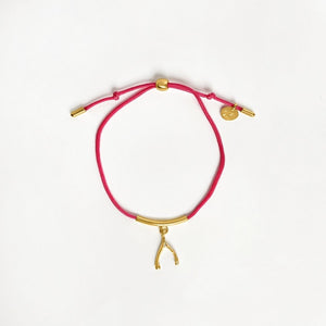 Wishbone String Bracelet (Innuendo Pink) - Gold
